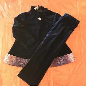 Plum Pudding Ltd Blue Velour 2 Pc Beaded Pant Set Girls Size 2T.